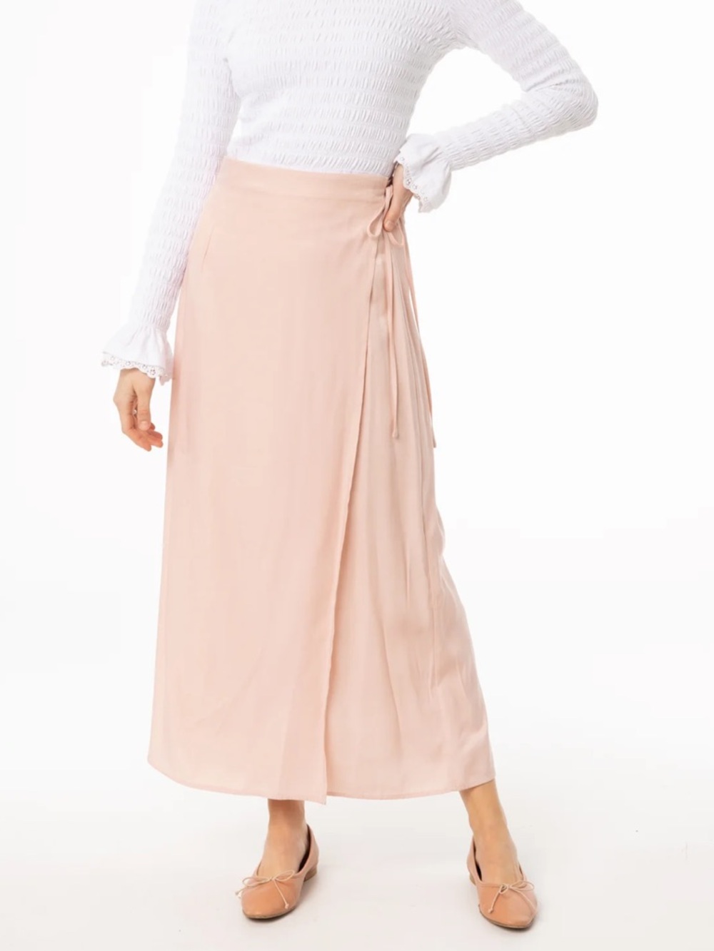 Side-Tie Maxi Wrap Skirt in Blush Pink Size 16 NWT